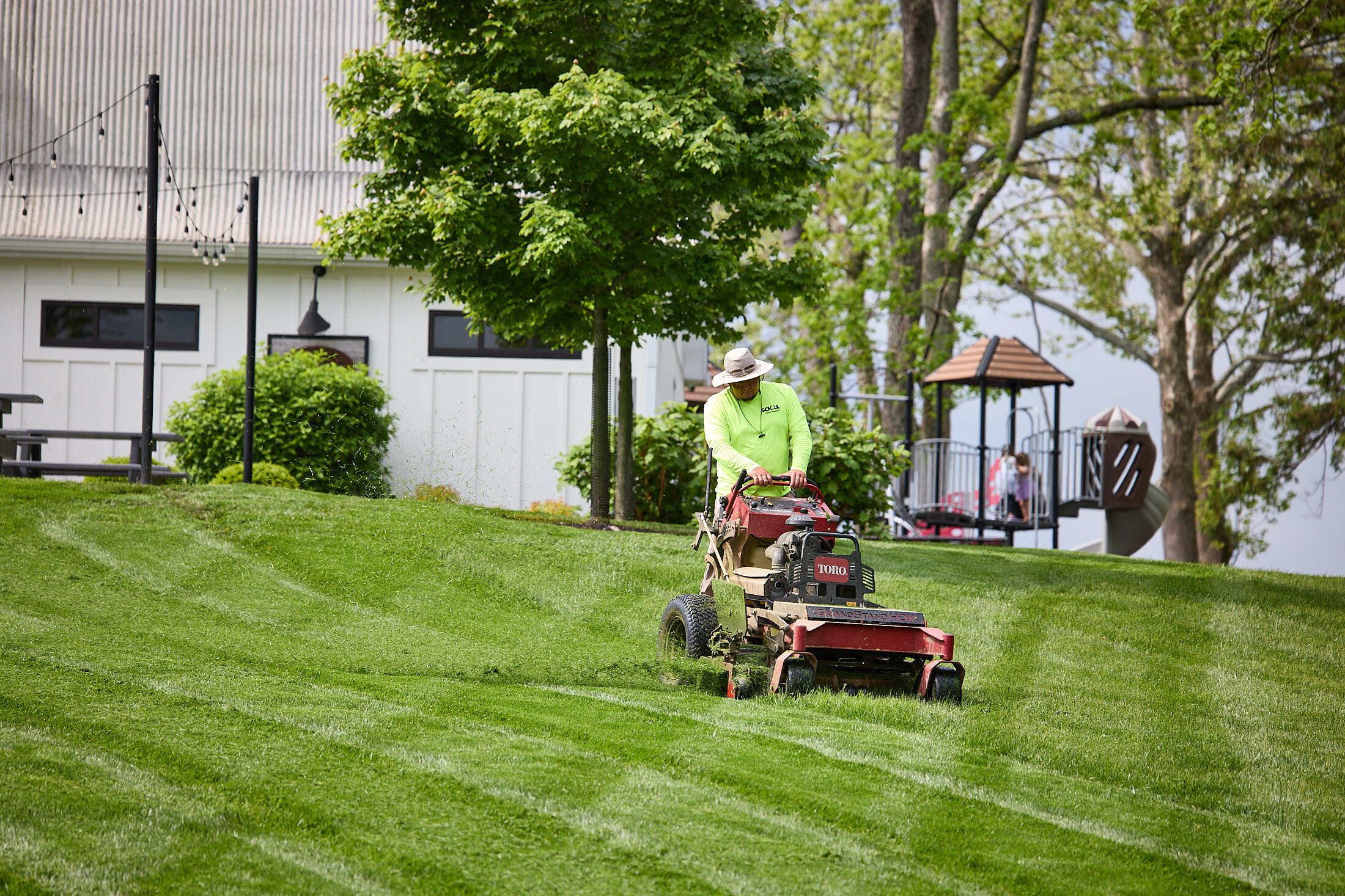 lawn lines and mowing of a freshly mowed HOA property