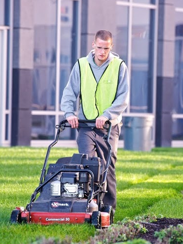 Push or walk-behind mowers used on commercial properties offer a landscape team mowing flexibility. 